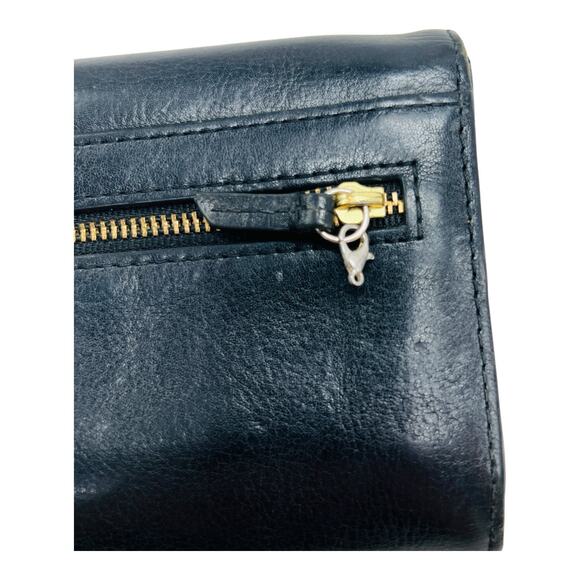 Y2K Fossil Issue 1954 Black Pebble Leather Womens Wallet Gold Snaps 7” Cow Hide - Picture 6 of 16